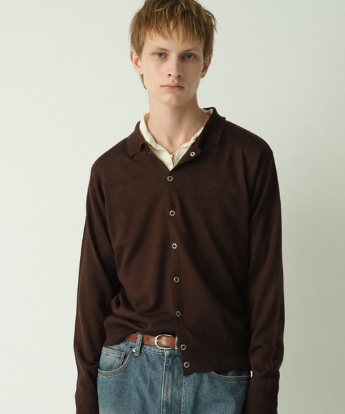 Adoon plain(アドーンプレーン)の「Snap Button Knit Polo Cardigan / スナップボタンニットポロカーディガン(カーディガン/ボレロ・メンズ・ブラウン/チャコールグレー/ブルー/アイボリー/カーキ/キャメル・MEDIUM/LARGE)」の3枚目の写真