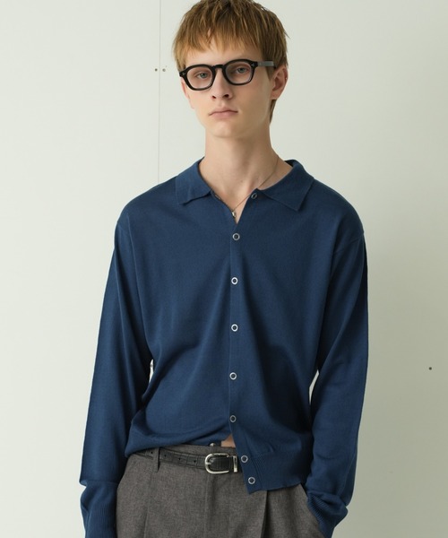 Adoon plain(アドーンプレーン)の「Snap Button Knit Polo Cardigan / スナップボタンニットポロカーディガン(カーディガン/ボレロ・メンズ・ブラウン/チャコールグレー/ブルー/アイボリー/カーキ/キャメル・MEDIUM/LARGE)」の5枚目の写真
