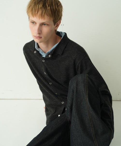 Adoon plain(アドーンプレーン)の「Snap Button Knit Polo Cardigan / スナップボタンニットポロカーディガン(カーディガン/ボレロ・メンズ・ブラウン/チャコールグレー/ブルー/アイボリー/カーキ/キャメル・MEDIUM/LARGE)」の14枚目の写真