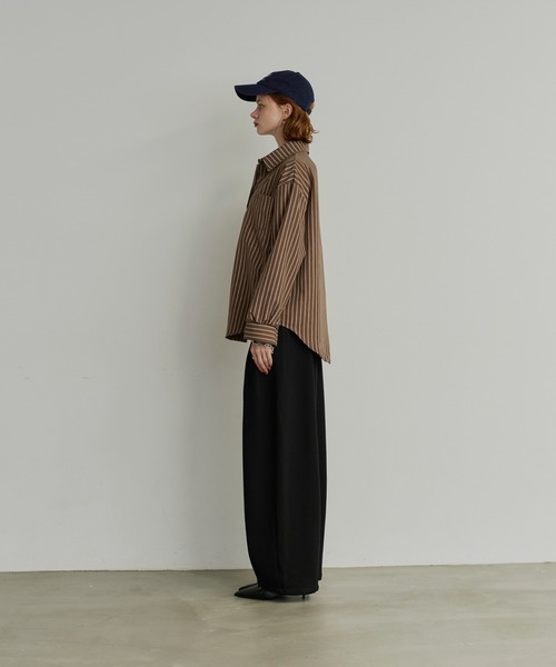 uchi.(ウチ)の「ピーチ素材ヴィンテージライクストライプオーバーシャツ(シャツ/ブラウス・レディース・ブルー/ブラウン/オレンジ・FREE)」の7枚目の写真