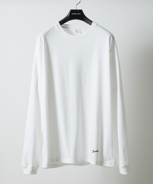 NUMBER (N)INE(ナンバーナイン)の「BASIC HEM PRINTED L/S T-SHIRT / ベーシック ワンポイント ロゴプリント ロンT(Tシャツ/カットソー・メンズ・ホワイト/ブラック/チャコール・M/L/XL)」の1枚目の写真