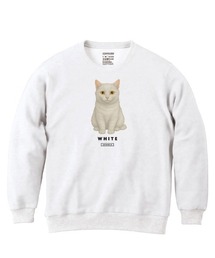 Moftique（モフティック） トレーナー スウェット 裏毛 白猫 キャット ペット アニマル プリント トップス レディース ユニセックス