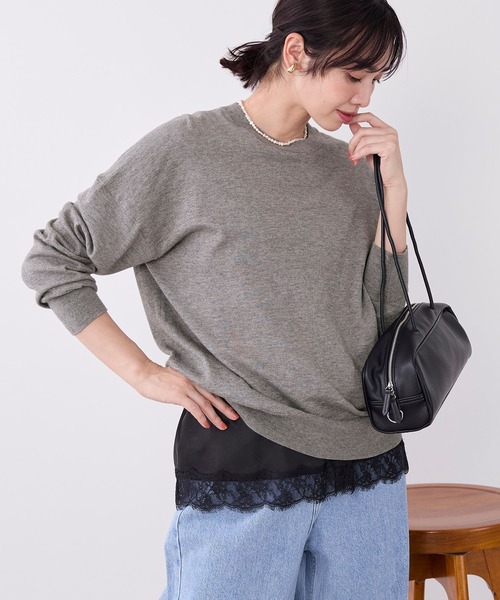 MICA&DEAL(マイカ&ディール)の「コットンヤクニットプルオーバー(ニット/セーター・レディース・ダークネイビー/ベージュ/グレー・FREE)」の2枚目の写真