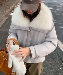 ボリュームファーカラーフェイクレザージャケット