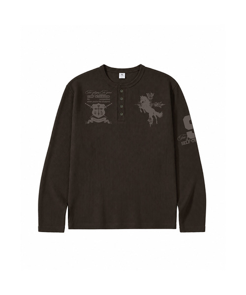 VENHIT(ベンヒット)の「SELF OBSESSED ワッフルヘンリーネックロングスリーブ(Tシャツ/カットソー・レディース・ブラウン/アイボリー/グレー・MEDIUM/LARGE)」の1枚目の写真
