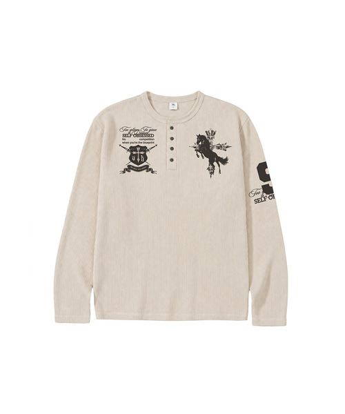 VENHIT(ベンヒット)の「SELF OBSESSED ワッフルヘンリーネックロングスリーブ(Tシャツ/カットソー・レディース・ブラウン/アイボリー/グレー・MEDIUM/LARGE)」の2枚目の写真