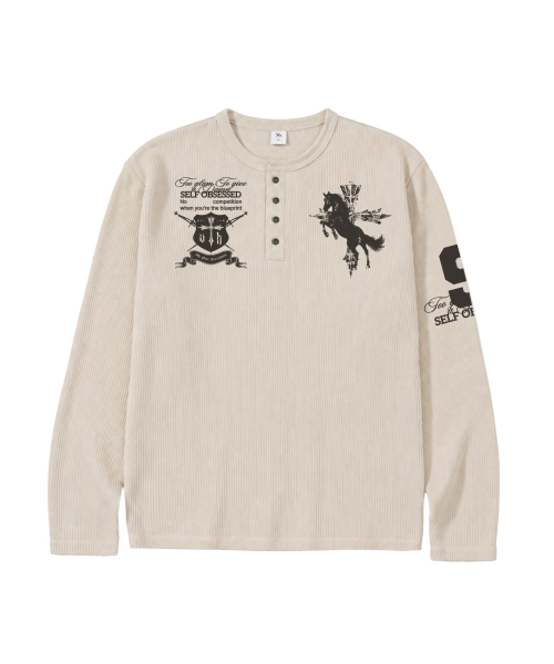 VENHIT(ベンヒット)の「SELF OBSESSED ワッフルヘンリーネックロングスリーブ(Tシャツ/カットソー・レディース・ブラウン/アイボリー/グレー・MEDIUM/LARGE)」の5枚目の写真