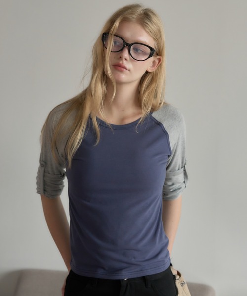 Birthday room(バースデイルーム)の「チェックボタンラグラン/Checked raglan-sleeve button-up shirt(Tシャツ/カットソー・レディース・ミント/ネイビー・FREE)」の1枚目の写真
