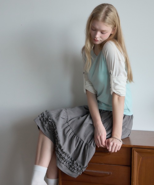 Birthday room(バースデイルーム)の「チェックボタンラグラン/Checked raglan-sleeve button-up shirt(Tシャツ/カットソー・レディース・ミント/ネイビー・FREE)」の8枚目の写真