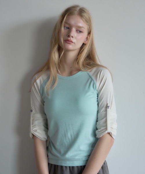 Birthday room(バースデイルーム)の「チェックボタンラグラン/Checked raglan-sleeve button-up shirt(Tシャツ/カットソー・レディース・ミント/ネイビー・FREE)」の11枚目の写真