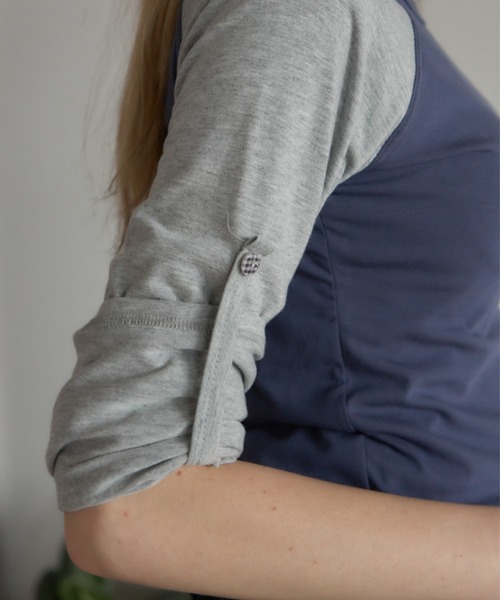 Birthday room(バースデイルーム)の「チェックボタンラグラン/Checked raglan-sleeve button-up shirt(Tシャツ/カットソー・レディース・ミント/ネイビー・FREE)」の15枚目の写真
