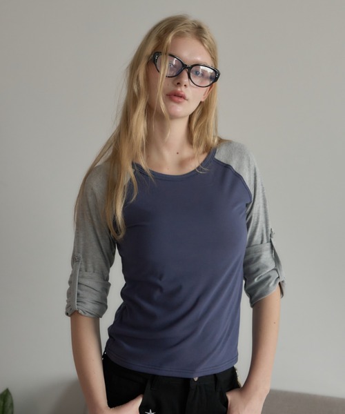 Birthday room(バースデイルーム)の「チェックボタンラグラン/Checked raglan-sleeve button-up shirt(Tシャツ/カットソー・レディース・ミント/ネイビー・FREE)」の17枚目の写真