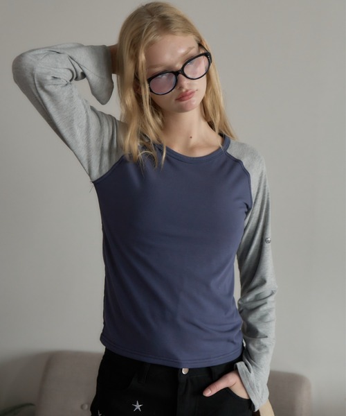 Birthday room(バースデイルーム)の「チェックボタンラグラン/Checked raglan-sleeve button-up shirt(Tシャツ/カットソー・レディース・ミント/ネイビー・FREE)」の19枚目の写真