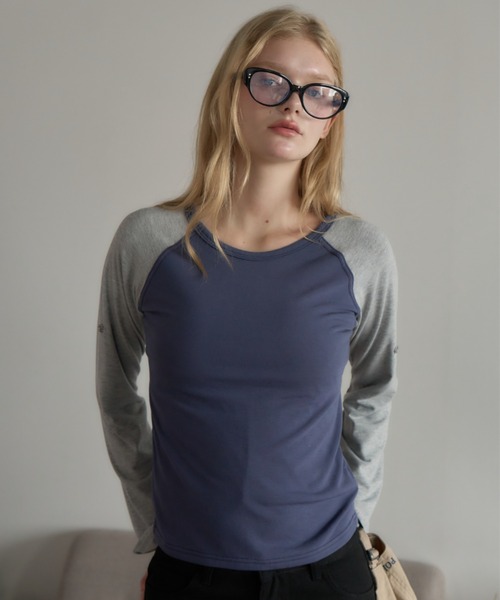 Birthday room(バースデイルーム)の「チェックボタンラグラン/Checked raglan-sleeve button-up shirt(Tシャツ/カットソー・レディース・ミント/ネイビー・FREE)」の21枚目の写真