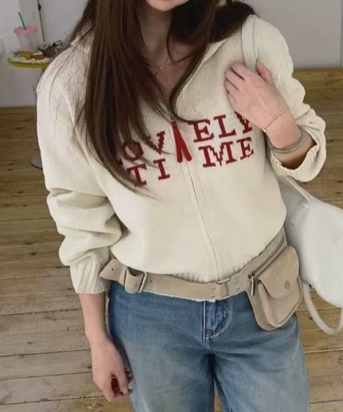 Achic(アシック)の「LOVELY TIME ロゴニットパーカー(パーカー・レディース・ネイビー/アイボリー・M)」の21枚目の写真