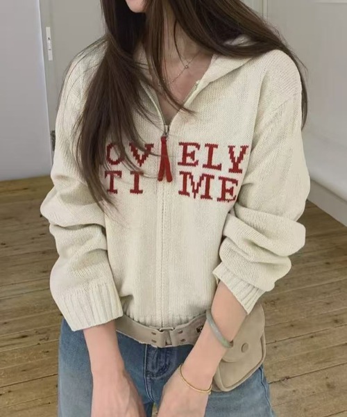 Achic(アシック)の「LOVELY TIME ロゴニットパーカー(パーカー・レディース・ネイビー/アイボリー・M)」の20枚目の写真