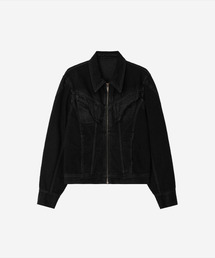 Dyed Curved Line Denim Trucker Jacket Black