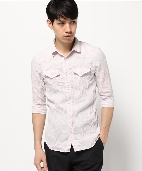 JACKROSE(ジャックローズ)の「リネンリーフ顔料プリントウエスタンシャツ(シャツ/ブラウス・メンズ・ホワイト/ピンク/ベージュ・L/M/XL)」の3枚目の写真