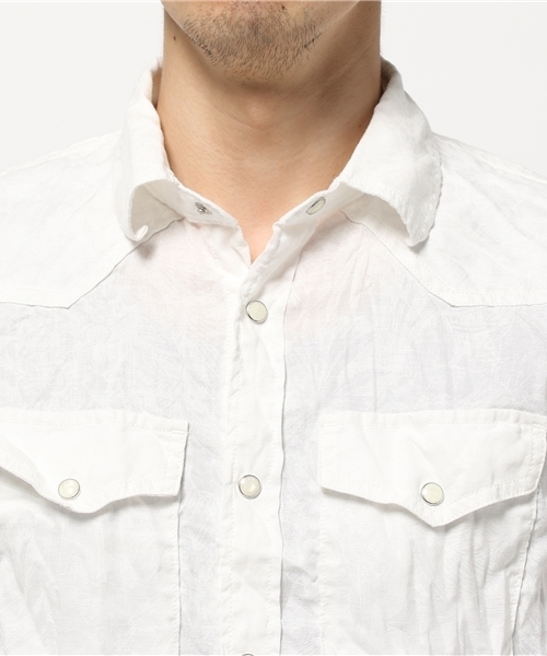 JACKROSE(ジャックローズ)の「リネンリーフ顔料プリントウエスタンシャツ(シャツ/ブラウス・メンズ・ホワイト/ピンク/ベージュ・L/M/XL)」の6枚目の写真