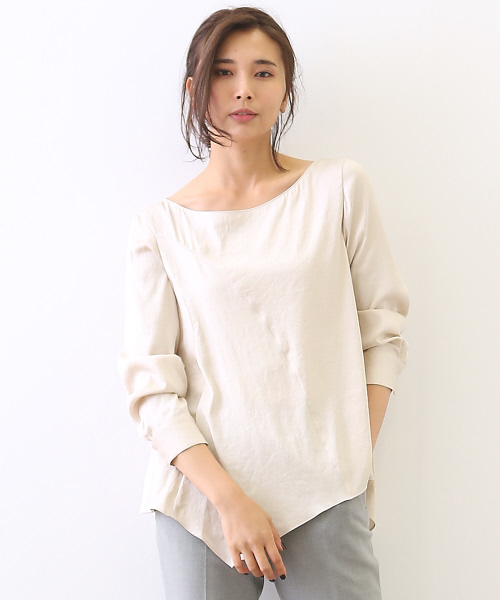 qualite（カリテ）の「アシメドレープブラウス（シャツ/ブラウス・レディース・ベージュ/ダークネイビー/オフホワイト・2）」の3枚目の写真