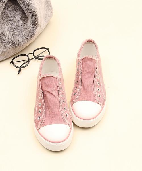 coen(コーエン)の「コーデュロイスリッポン(スニーカー)(スリッポン・レディース・オフホワイト/グレー/ライトピンク・SMALL/LARGE/X-LARGE/MEDIUM)」の1枚目の写真