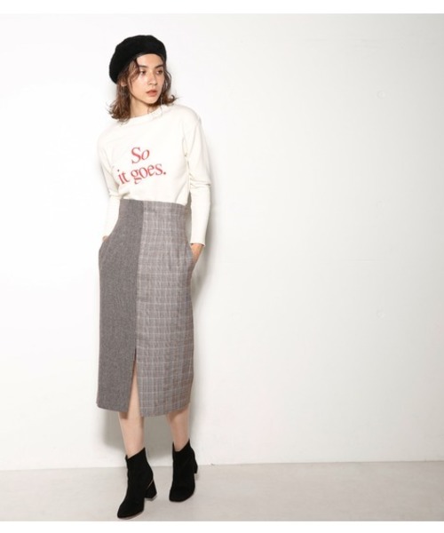 SLY(スライ)の「GUNCLUB CHECK FRONT SLIT SK(スカート・レディース・キャメル/グレー/ブラウン・2/1)」の3枚目の写真