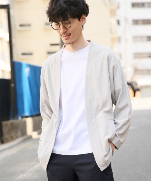 GLOBAL WORK（グローバルワーク）の「カットブークレカーデ/781258（カーディガン/ボレロ・メンズ・ライトベージュ/ネイビー/クリアレッド/ライトグレー・X-LARGE/MEDIUM/LARGE/SMALL）」の18枚目の写真
