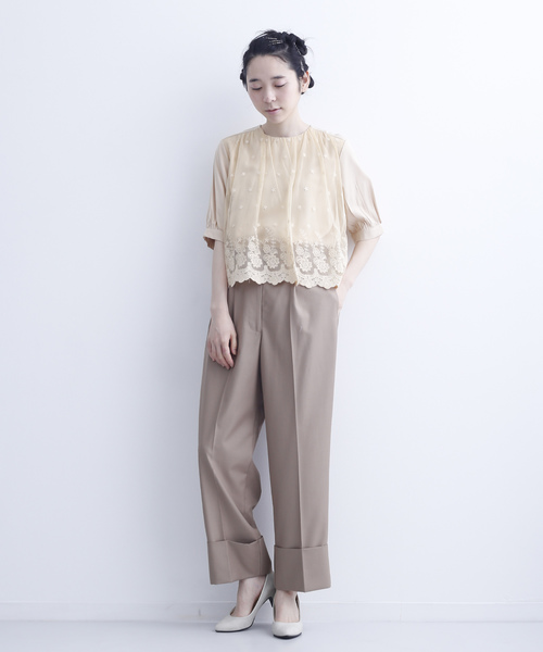 merlot plus（メルロープリュス）の「フラワー刺繍レースドッキングブラウス7443（シャツ/ブラウス・レディース・ブラック/ベージュ/ピンク・FREE）」の6枚目の写真