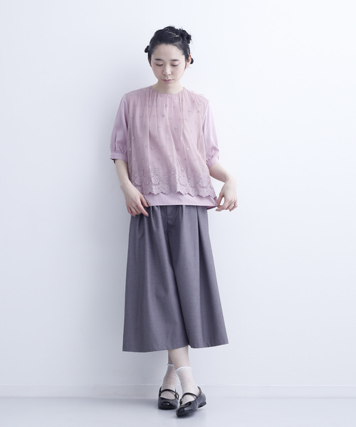 merlot plus（メルロープリュス）の「フラワー刺繍レースドッキングブラウス7443（シャツ/ブラウス・レディース・ブラック/ベージュ/ピンク・FREE）」の5枚目の写真