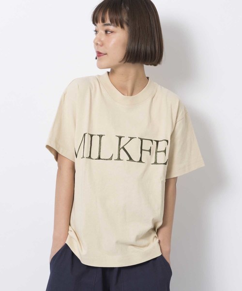 MILKFED.（ミルクフェド）の「EMBROIDERY LOGO TEE（Tシャツ/カットソー・レディース・ホワイト/ブラック/ベージュ・ONE SIZE）」の4枚目の写真