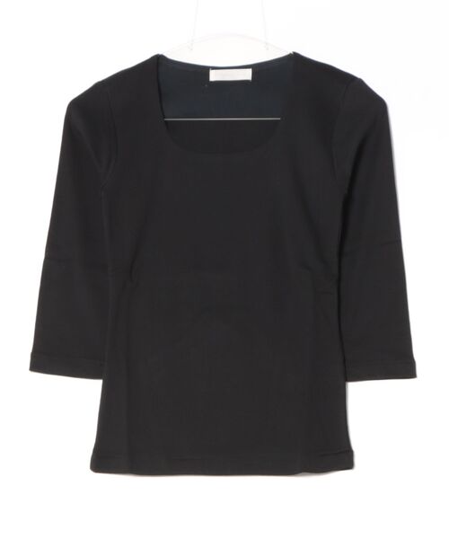 12Twelve Agenda(トゥエルブ アジェンダ)の「スクエアネック2枚重7分袖カットソープルオーバー(Tシャツ/カットソー・レディース・オフホワイト/ブラック/グレイッシュベージュ・L/M)」の2枚目の写真