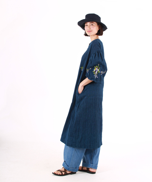 45r フォーティファイブアール の ざっくりカディ藍刺繍dress ワンピース Wear