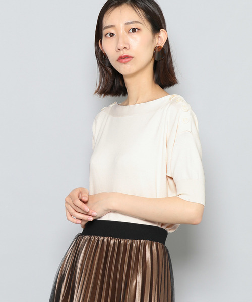 SENSE OF PLACE by URBAN RESEARCH（センスオブプレイスバイアーバンリサーチ）の「ボタンディティールセーター(半袖)（ニット/セーター・レディース・チャコールグレー/オフホワイト/モカ・FREE）」の2枚目の写真