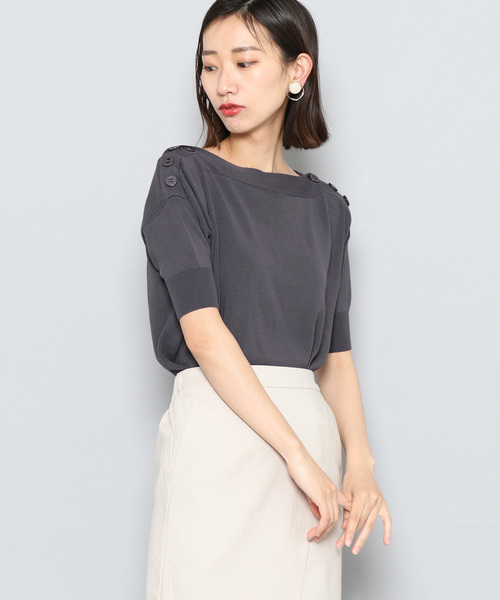 SENSE OF PLACE by URBAN RESEARCH（センスオブプレイスバイアーバンリサーチ）の「ボタンディティールセーター(半袖)（ニット/セーター・レディース・チャコールグレー/オフホワイト/モカ・FREE）」の3枚目の写真