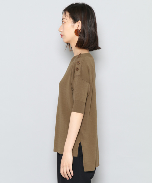 SENSE OF PLACE by URBAN RESEARCH（センスオブプレイスバイアーバンリサーチ）の「ボタンディティールセーター(半袖)（ニット/セーター・レディース・チャコールグレー/オフホワイト/モカ・FREE）」の7枚目の写真