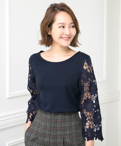 KOBE LETTUCE（コウベレタス）の「フラワーカットレースプルオーバー＊レディース/トップス/七分袖[C3417]神戸レタス（シャツ/ブラウス・レディース・オフホワイト/ネイビー/ブラック・FREE）」の3枚目の写真