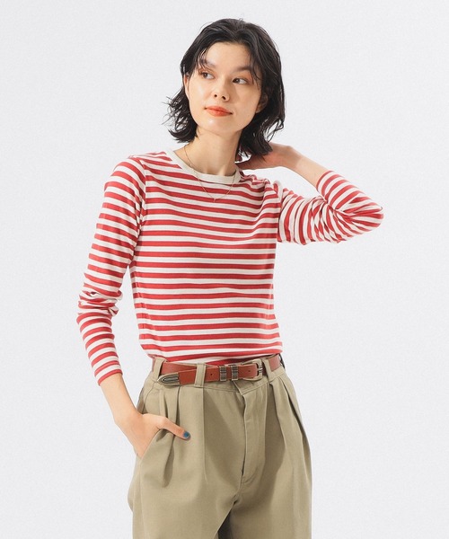 BEAMS BOY（ビームスボーイ）の「【追加】フライス 1cm ボーダー Tシャツ（Tシャツ/カットソー・レディース・ブラック/ライトグレー/ネイビー/ベージュ/ブルー/チャコールグレー/ブラウン/レッド系その他/レッド/ブラック系その他/オレンジ/インディゴブルー・ONE SIZE）」の10枚目の写真