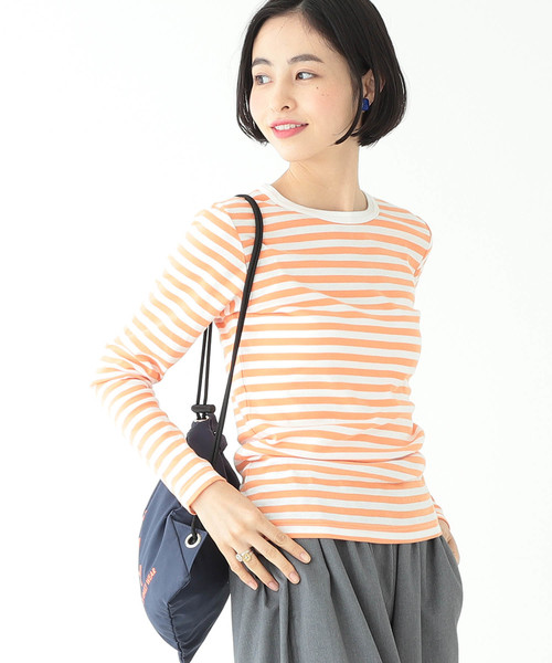 BEAMS BOY（ビームスボーイ）の「【追加】フライス 1cm ボーダー Tシャツ（Tシャツ/カットソー・レディース・ブラック/ライトグレー/ネイビー/ベージュ/ブルー/チャコールグレー/ブラウン/レッド系その他/レッド/ブラック系その他/オレンジ/インディゴブルー・ONE SIZE）」の12枚目の写真