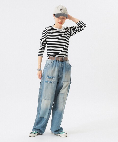 BEAMS BOY（ビームスボーイ）の「フライス 1cm ボーダー Tシャツ（Tシャツ/カットソー・レディース・ブラック/ライトグレー/ネイビー/ベージュ/ブルー/チャコールグレー/ブラウン/レッド系その他/レッド/ブラック系その他/オレンジ/インディゴブルー・ONE SIZE）」の21枚目の写真