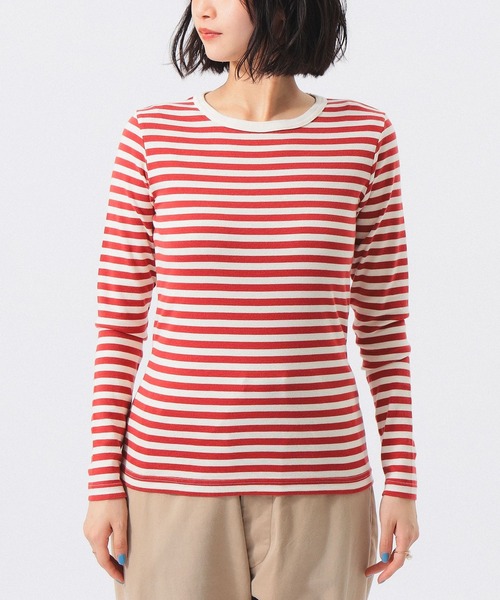 BEAMS BOY（ビームスボーイ）の「フライス 1cm ボーダー Tシャツ（Tシャツ/カットソー・レディース・ブラック/ライトグレー/ネイビー/ベージュ/ブルー/チャコールグレー/ブラウン/レッド系その他/レッド/ブラック系その他/オレンジ/インディゴブルー・ONE SIZE）」の19枚目の写真