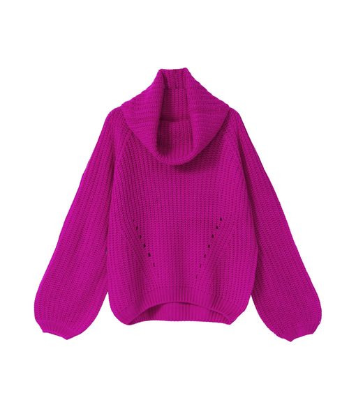 夢展望(ユメテンボウ)の「オフタートルボリュームバルーンスリーブ畦ニットトップス(ニット/セーター・レディース・ライトグレー/ブラック/ベージュ/レッド/オフホワイト/ピンク/ボルドー/マスタード/ブラック×ホワイト/パープル系その他/ピンク系その他/ロイヤルブルー・MEDIUM/LARGE)」の1枚目の写真