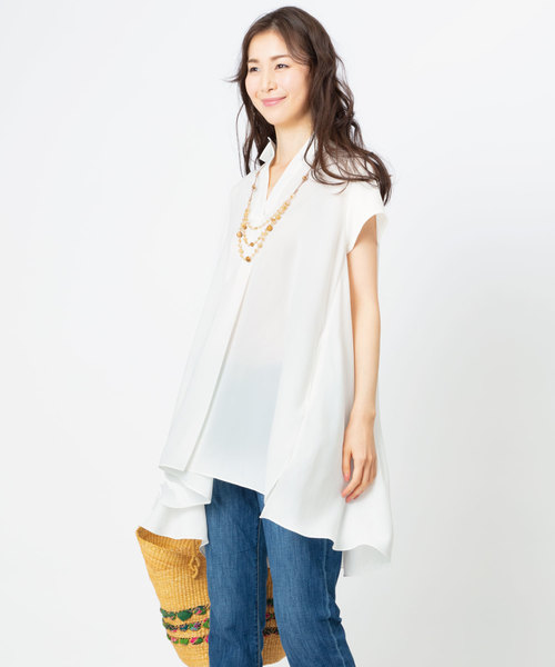 JETSET SOLO PLUS (ジェットセットソロプラス)の「スキッパーシャツチュニック(シャツ/ブラウス・レディース・オフホワイト/カーキ/ストライプ・FREE)」の2枚目の写真