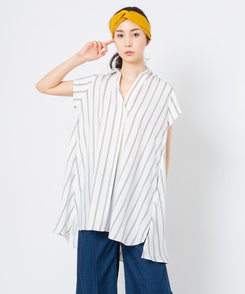 JETSET SOLO PLUS (ジェットセットソロプラス)の「スキッパーシャツチュニック(シャツ/ブラウス・レディース・オフホワイト/カーキ/ストライプ・FREE)」の3枚目の写真
