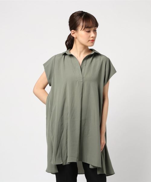 JETSET SOLO PLUS (ジェットセットソロプラス)の「スキッパーシャツチュニック(シャツ/ブラウス・レディース・オフホワイト/カーキ/ストライプ・FREE)」の4枚目の写真