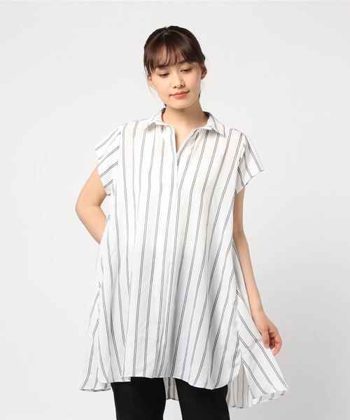 JETSET SOLO PLUS (ジェットセットソロプラス)の「スキッパーシャツチュニック(シャツ/ブラウス・レディース・オフホワイト/カーキ/ストライプ・FREE)」の5枚目の写真