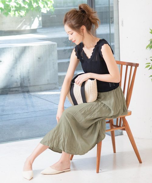 KOBE LETTUCE(コウベレタス)の「ワッシャーロング丈サテンフレアスカート(スカート・レディース・ライトカーキ/ライトベージュ/オレンジ・FREE)」の10枚目の写真