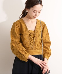 IENA LA BOUCLE レースアップ刺繍ブラウス◆