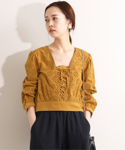 【美品】 IENA レース　レースアップブラウス セール】IENA LA BOUCLE レースアップ刺繍ブラウス◇（シャツ