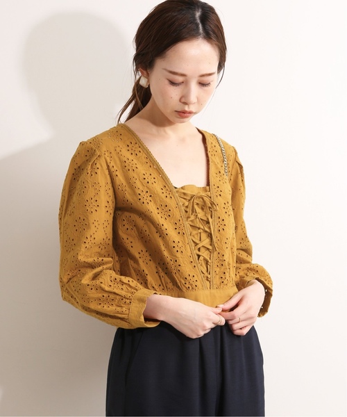 セール】IENA LA BOUCLE レースアップ刺繍ブラウス◇（シャツ