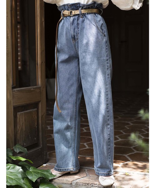 one after another NICE CLAUP（ワンアフターアナザーナイスクラップ）の「ベルト付ハイウエストデニムパンツ（デニムパンツ・レディース・ブラック/ネイビー/ブルー/アイボリー・SMALL/MEDIUM）」の4枚目の写真